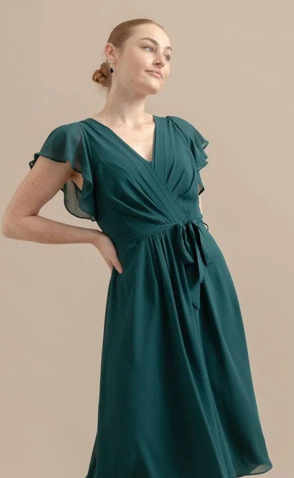 Chiffon Overlay Flutter Detail Dress