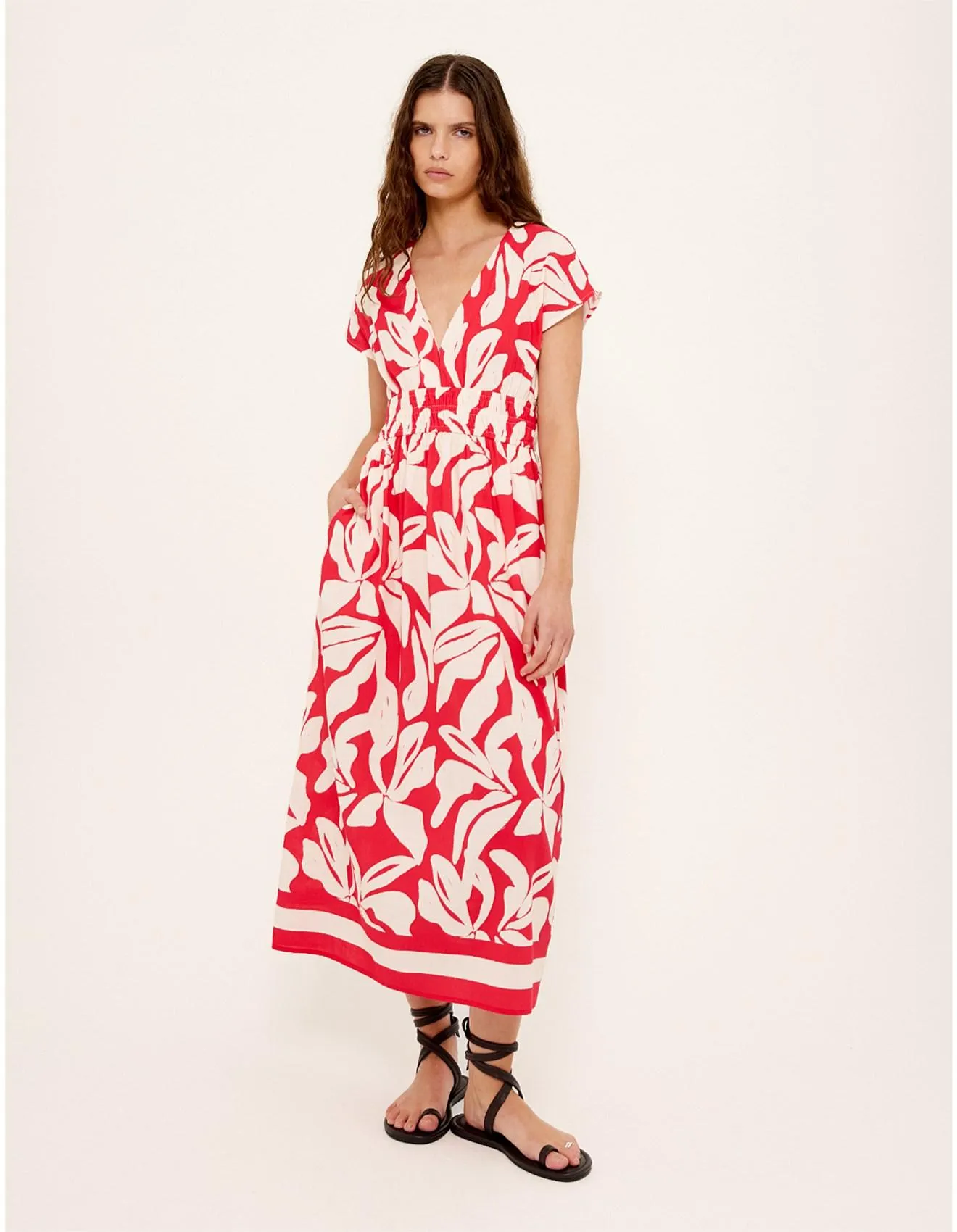 SERATA SHIRRED MIDI DRESS