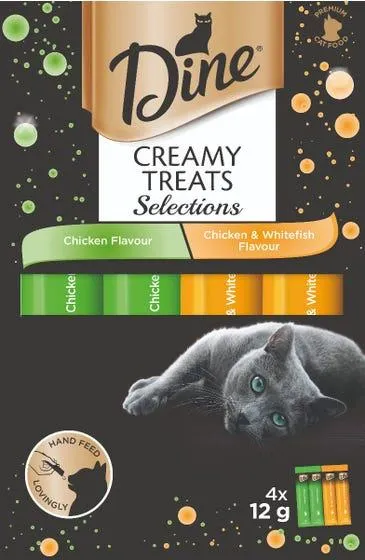 Dine Creamy Treats Cat Treats Chicken Whitefish Selection 12g - 4 Pack