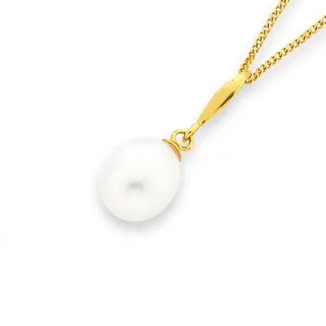 9ct 8mm Freshwater Pearl Drop Pendant