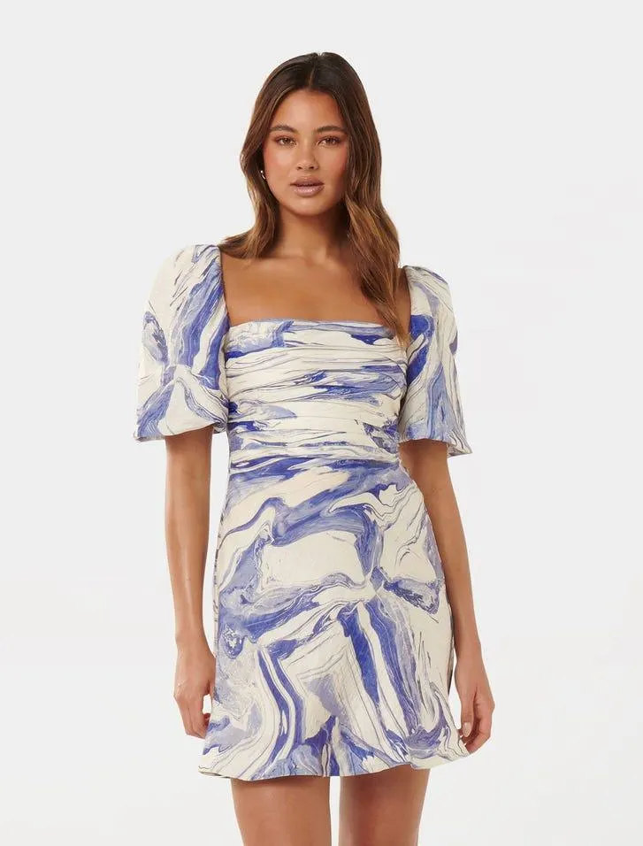 Abigail Printed Puff-Sleeve Mini Dress