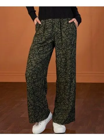 Women's Textured Viscose Pants in Khaki Print