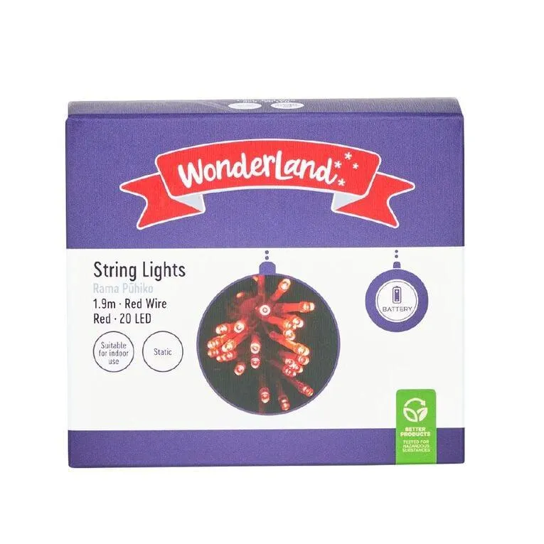 Wonderland Battery String Lights 20 LED Red