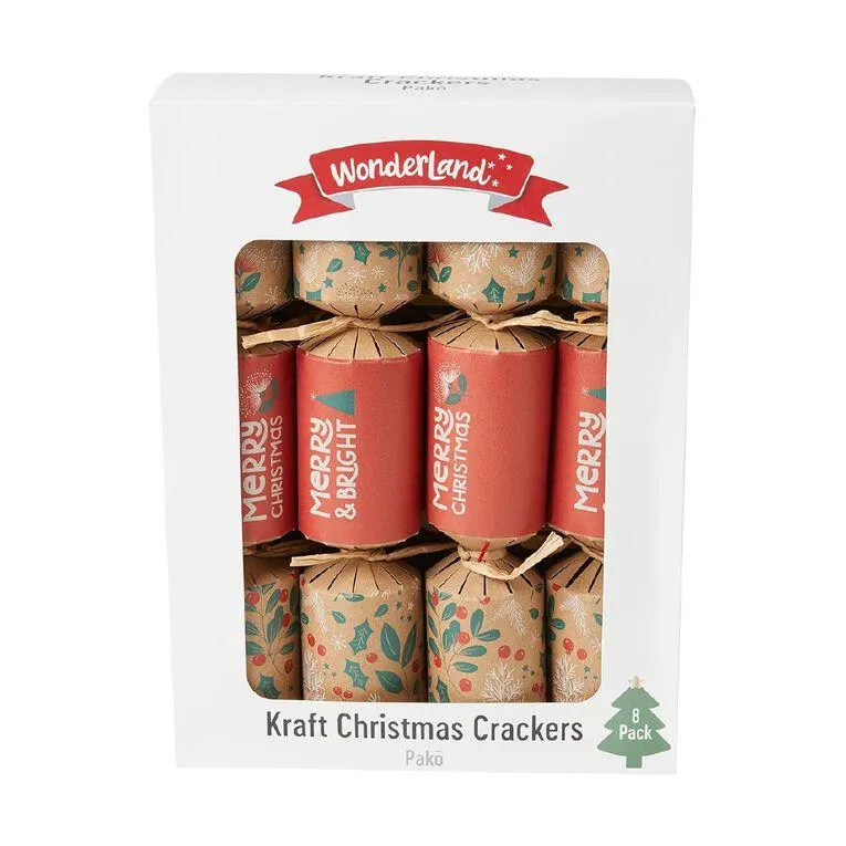 Wonderland Kraft Christmas Crackers 8 Pack