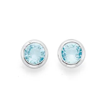 Sterling Silver 4mm Light Blue Cubic Zirconia Studs