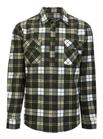 Men's 1/2 Placket Flannel Shirt in Khaki/blk/wht