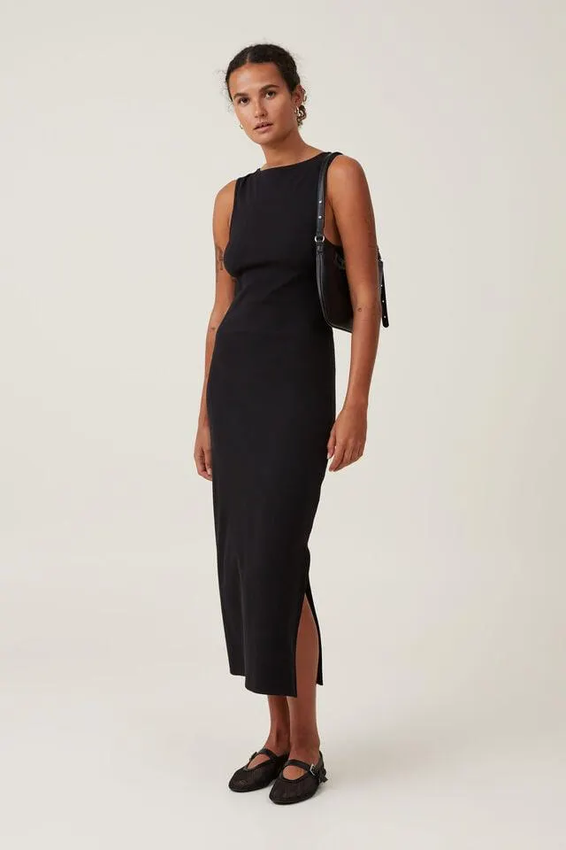 Rib Boat Neck Maxi Dress