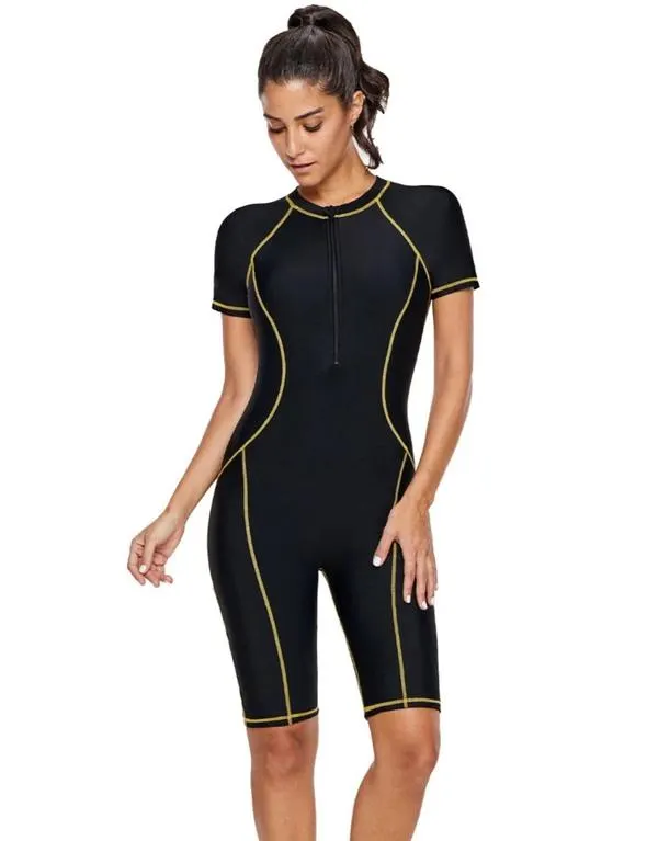 Yellow Seam Contoured Zip Front Wetsuit