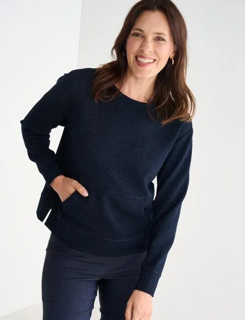 Ella J Textured Pocket Top, Navy