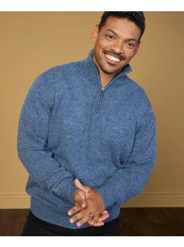 Men's 1/4 Zip Wool Jersey in Ocean Blue Marle