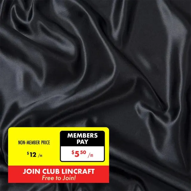 Party Satin Fabric, Black- Width 150cm