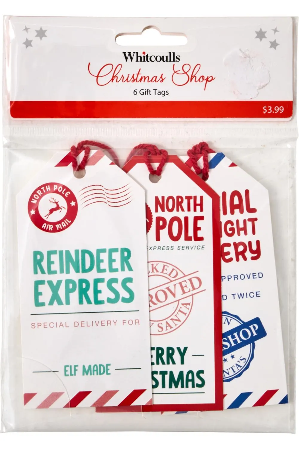 Whitcoulls Christmas Shop Gift Tags Santa Mail Pack of 6
