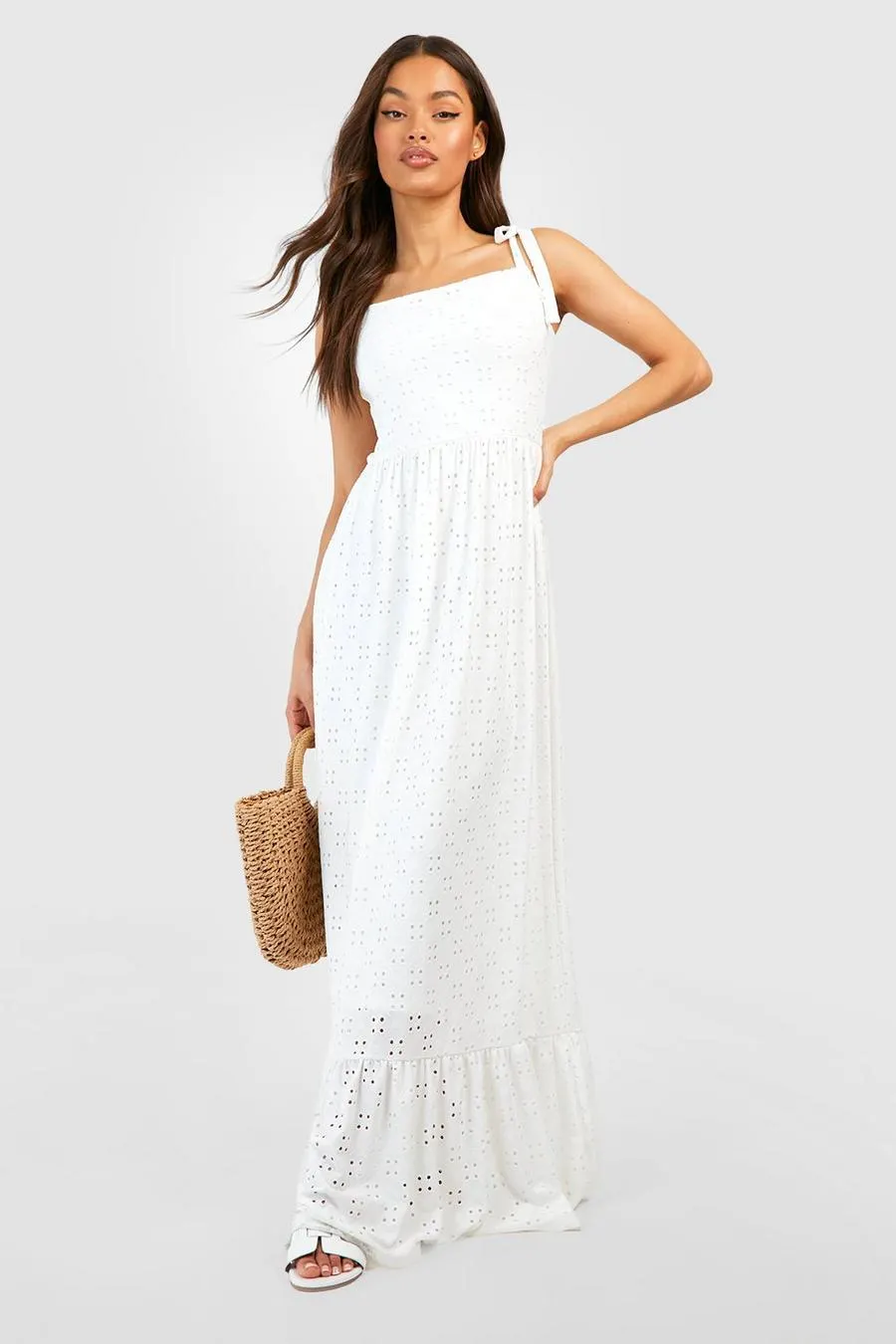 Soft Broderie Strappy Maxi Dress