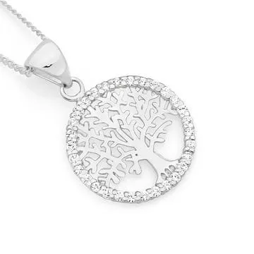 Sterling Silver Cubic Zirconia Tree of Life Pendant