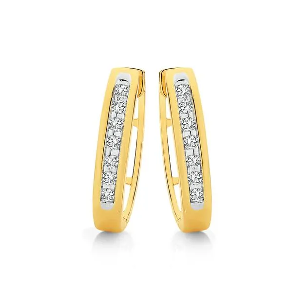 9ct, Diamond Channel Set Huggie Earrings