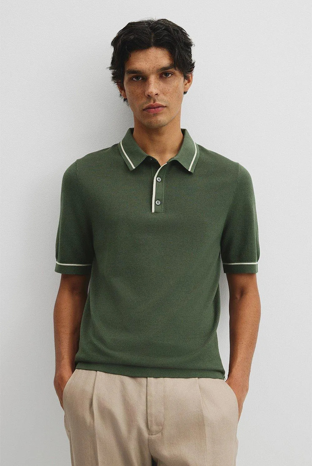 Australian Cotton Blend Silk Tipped Knit Polo