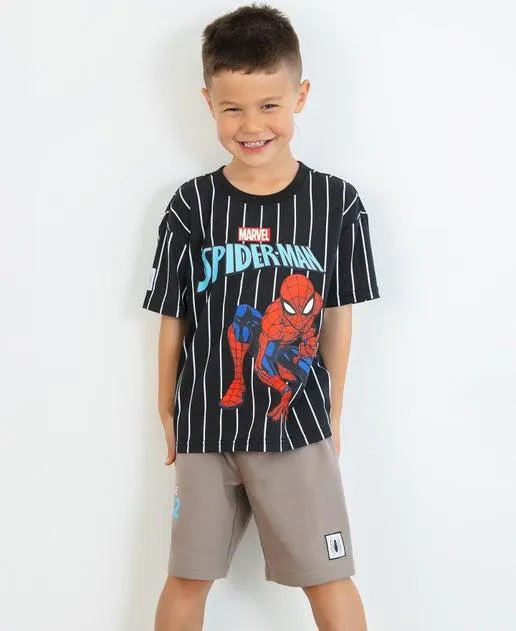 Little Kids' Licensed Spiderman Tee & Terry Short Set