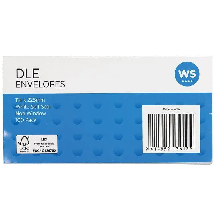 WS Envelope DLE Self Seal 100 Pack White