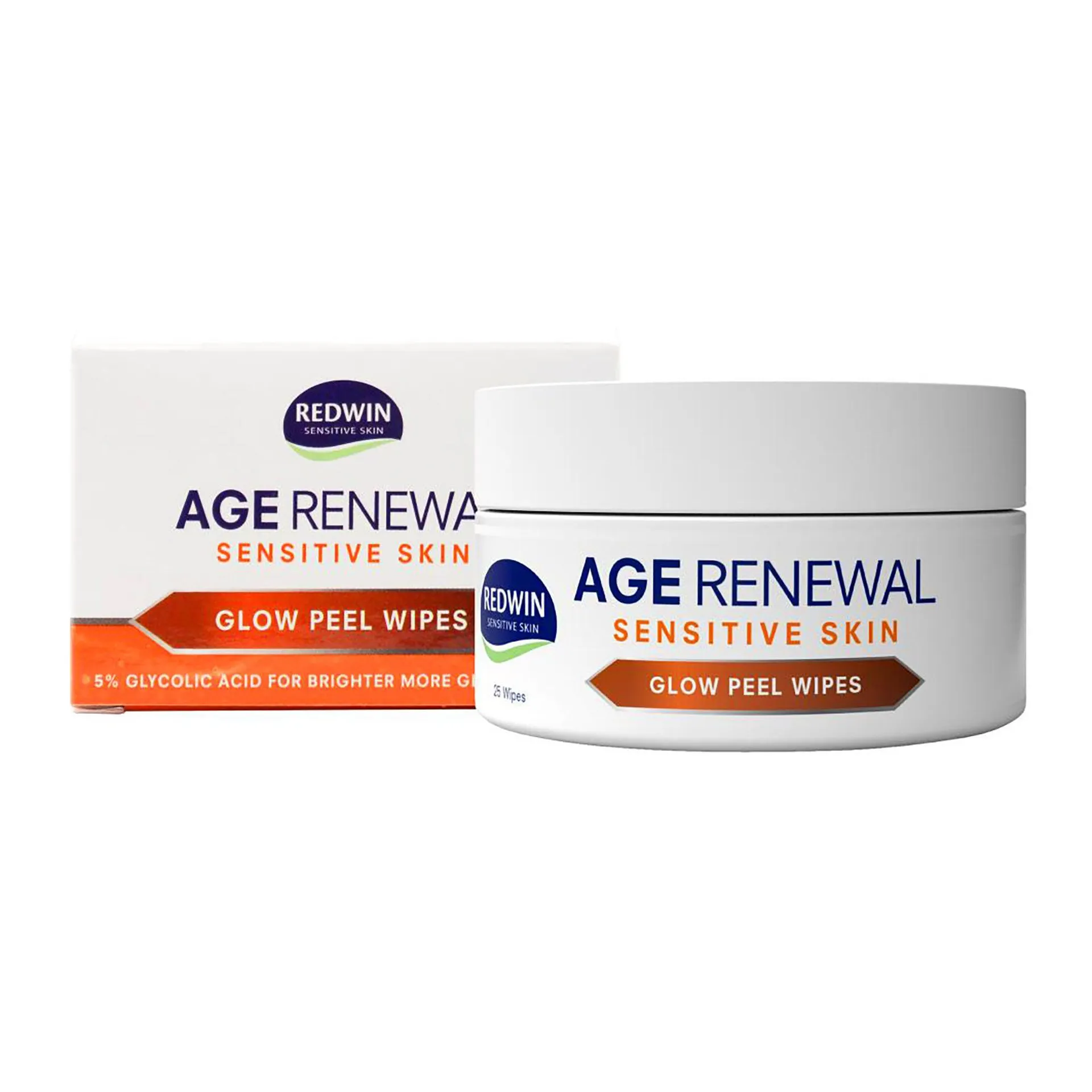 Redwin Glow Peel Wipes Age Renewal Sensitive Skin 25pk