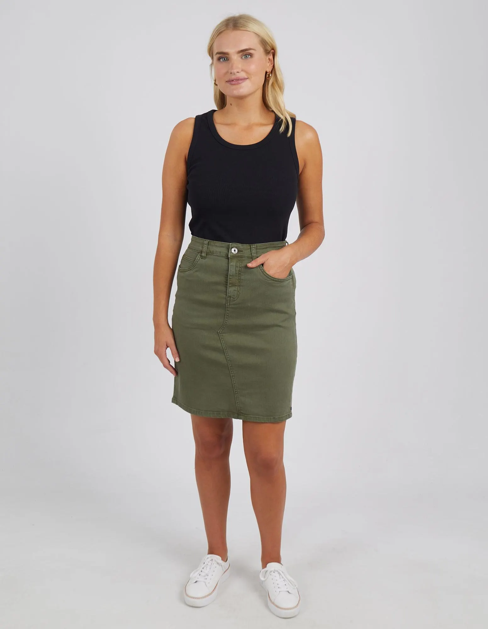 Elm Belle Denim Skirt Washed Khaki New
