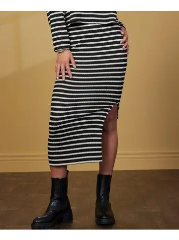 Women's Stripe Midi Skirt in Black/white