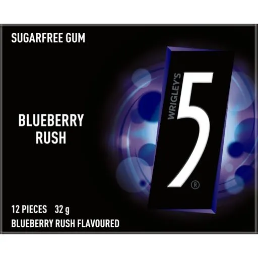 5 Gum Blueberry Rush Sugar Free Chewing Gum 12 Pack