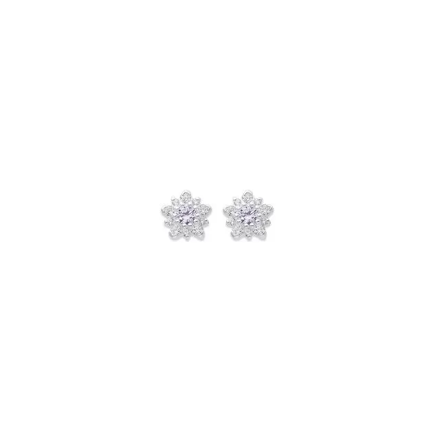 Silver CZ Flower Stud Earrings