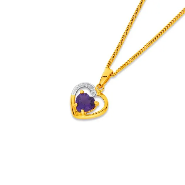 9ct Gold, Amethyst and Diamond Heart Pendant