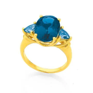 9ct, London Blue Topaz Ring with Blue Topaz Trill
