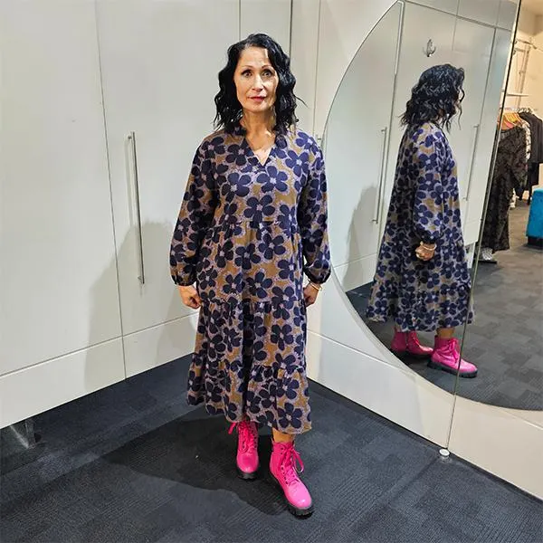 Double Tier V Neck Dress Navy