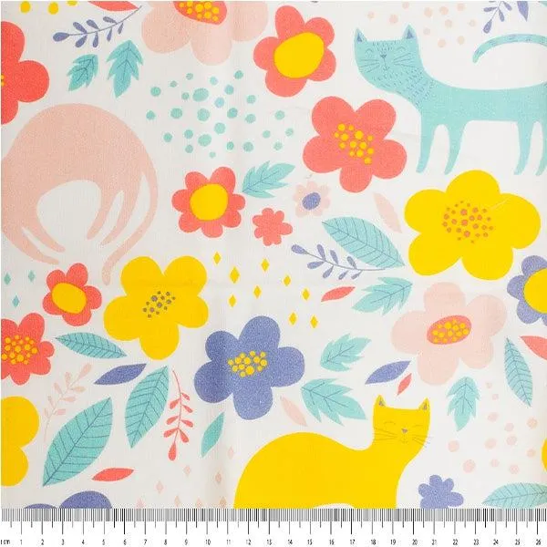 Animal Crazy Fabric, Colourful Cat- Width 112cm