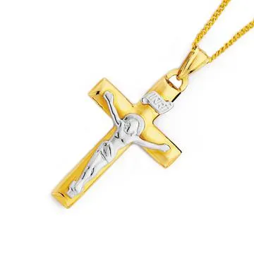 9ct Two Tone 31mm Crucifix Pendant