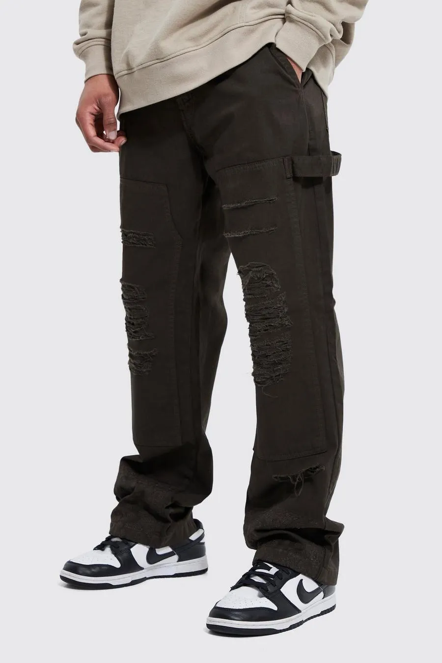 Fixed Waist Relaxed Bandana Rip Trouser