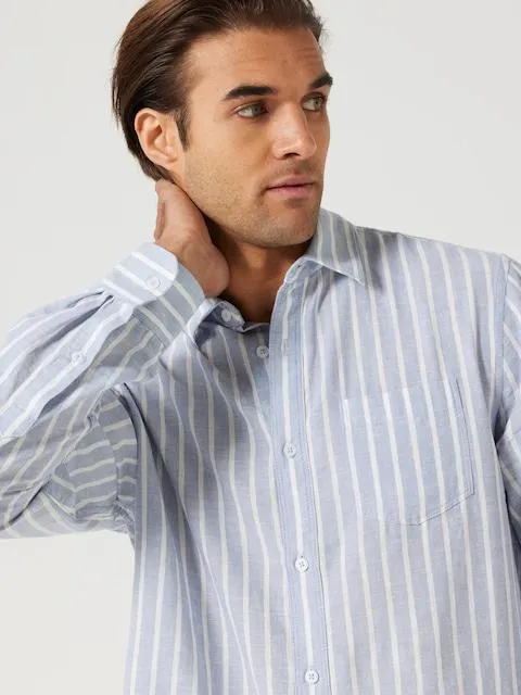 Just Jeans Long Sleeve Linen Stripe Shirt