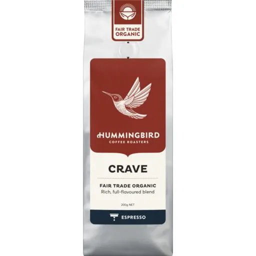 Hummingbird Fair Trade Organic Fresh Coffee Crave Espresso Grind - 200g