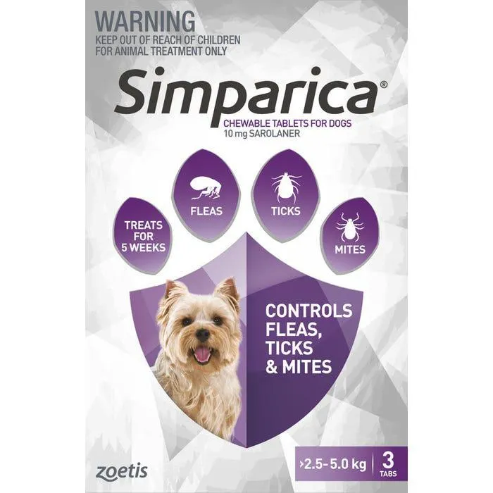 Simparica Flea Treatment For Dogs 2.5-5kg - Purple 3 Pack
