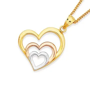 9ct Tri Tone Triple Heart Pendant