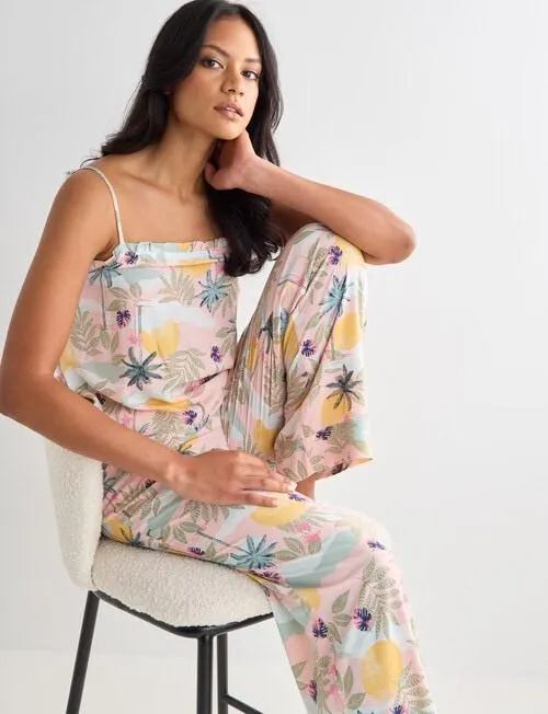 Zest Sleep Pretty Jungle Cami Pant PJ Set, Pale Pink