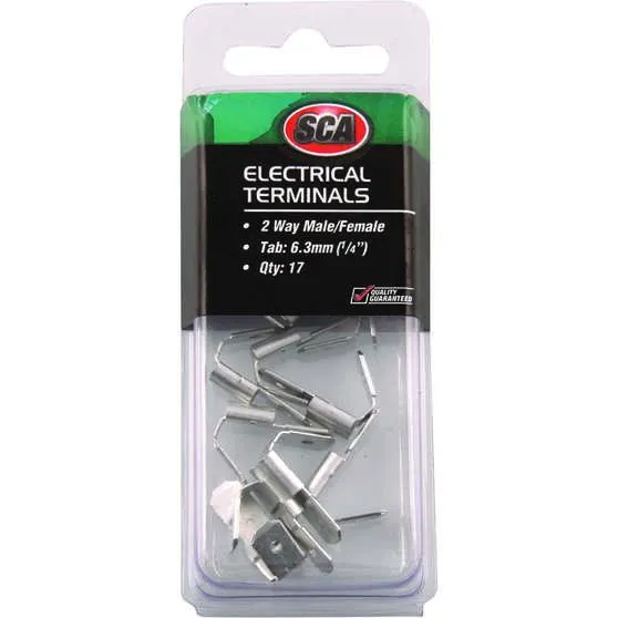 SCA Electrical Terminals - Male & Female 2 Way, 6.3mm 17 Pack