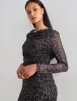 Whistle Animal Print Long Sleeve Mesh Midi Dress, Black