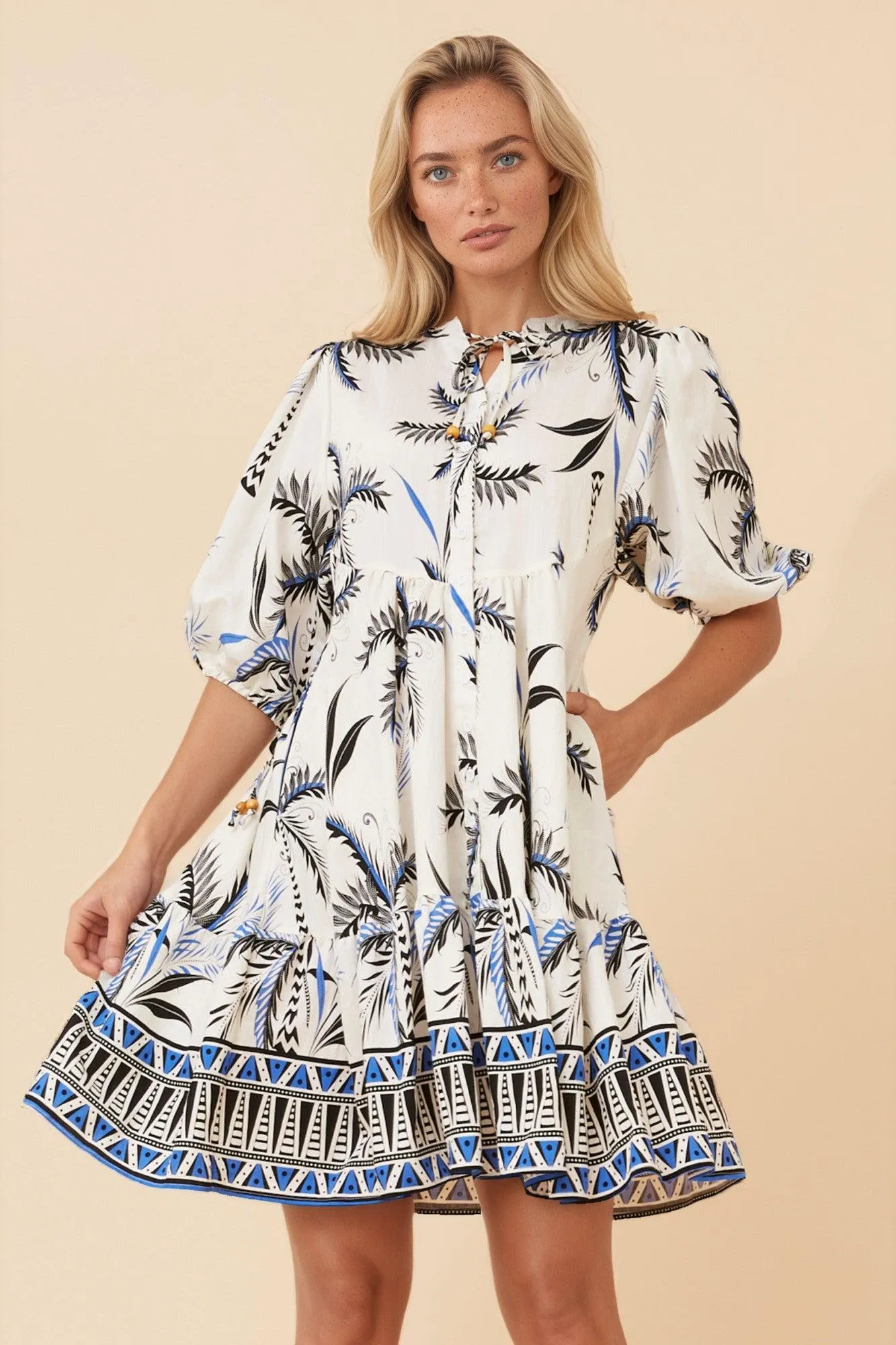 JAVANA PUFF SLEEVE SHORT DRESS