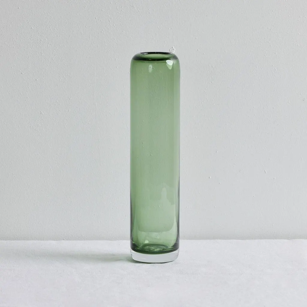 Column Glass Vase - Tall -Grey/Green