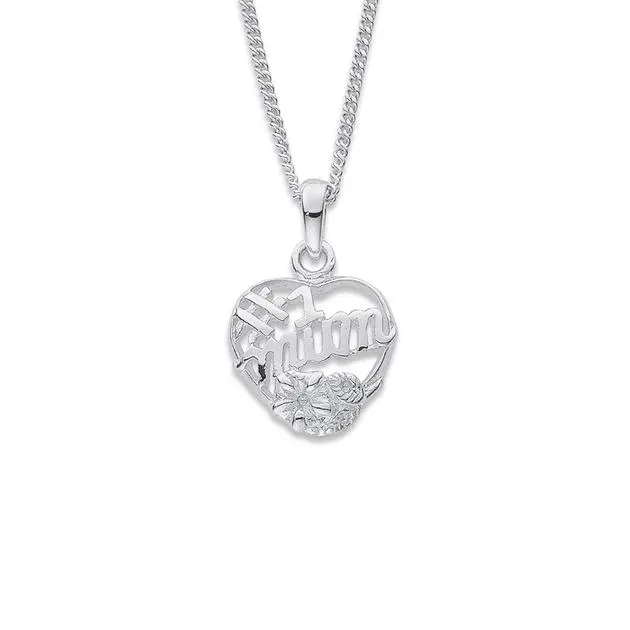 Sterling Silver #1 Mum Heart with Flowers Pendant