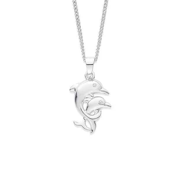 Sterling Silver Double Dolphins Pendant