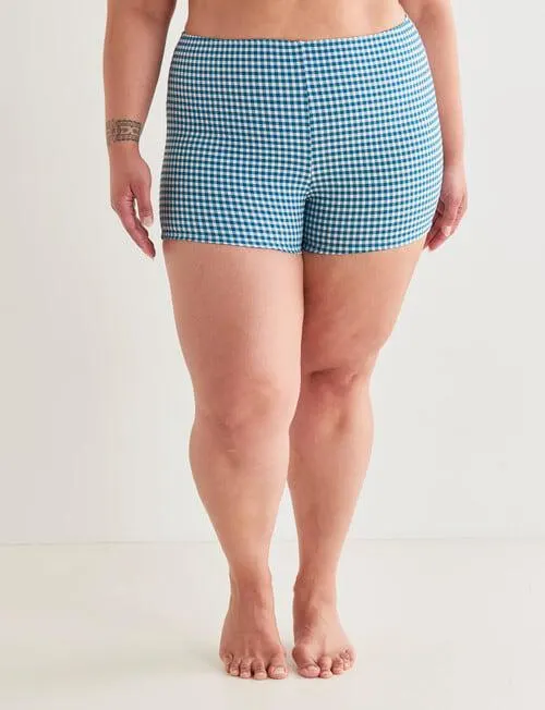 Zest Resort Curve Gingham Boyleg Bikini Bottom, Emerald