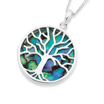 Sterling Silver Paua Tree of Life Pendant 24mm