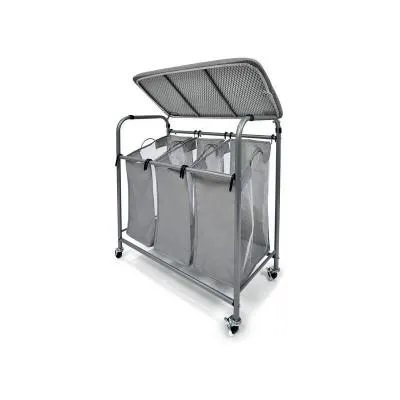 90L Mobile Laundry Sorter with 3 Baskets & Ironing Board
