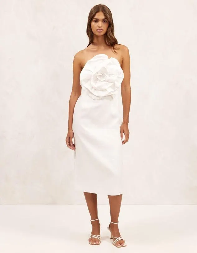 Rosette Bloom Linen Midi Dress
