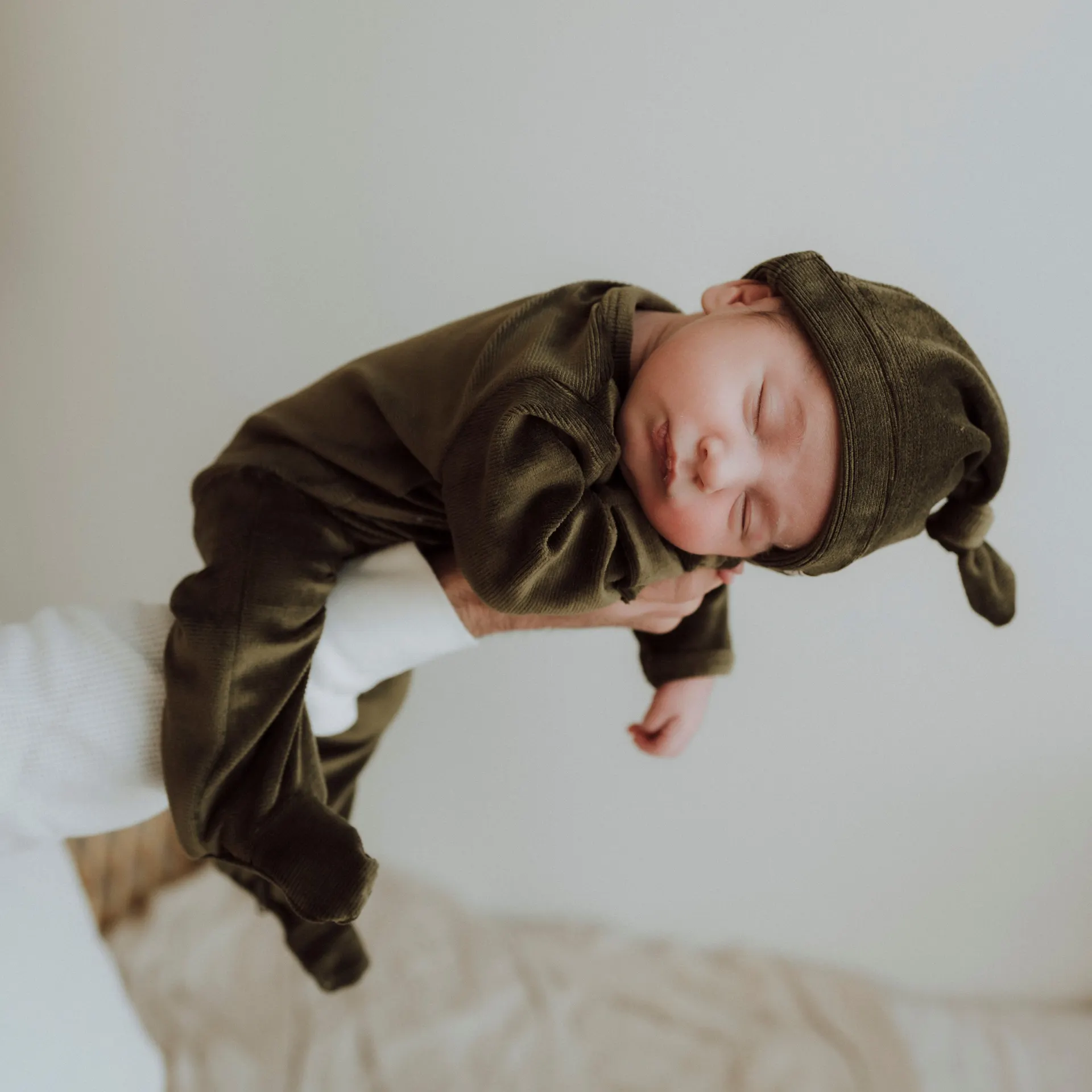My First Outfit - Corduroy Footed Overalls & Beanie Set - Olive