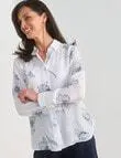 Ella J Floral Sketch Print Classic Shirt, White
